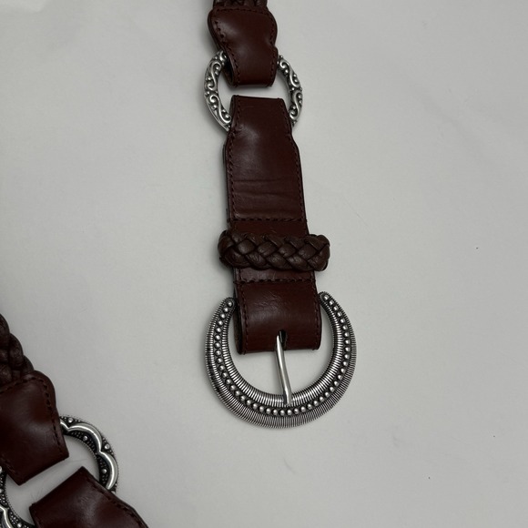 Brighton Braided Leather Belt Women 30 Brown Silver Buckle Western‎ Boho - Picture 9 of 12